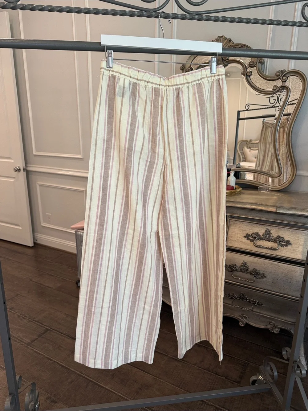 NWT Zara Pink & Cream Striped Wide-Leg Drawstring Pants
